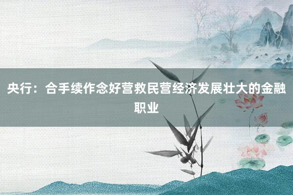 央行：合手续作念好营救民营经济发展壮大的金融职业